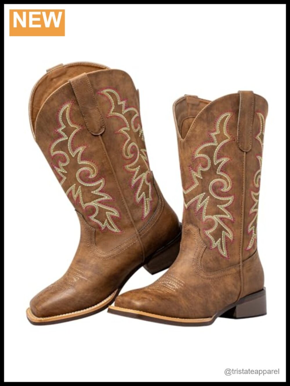 Extra Wide Calf Cowgirl Boots Square Toe Western Pull-On Mid-Calf